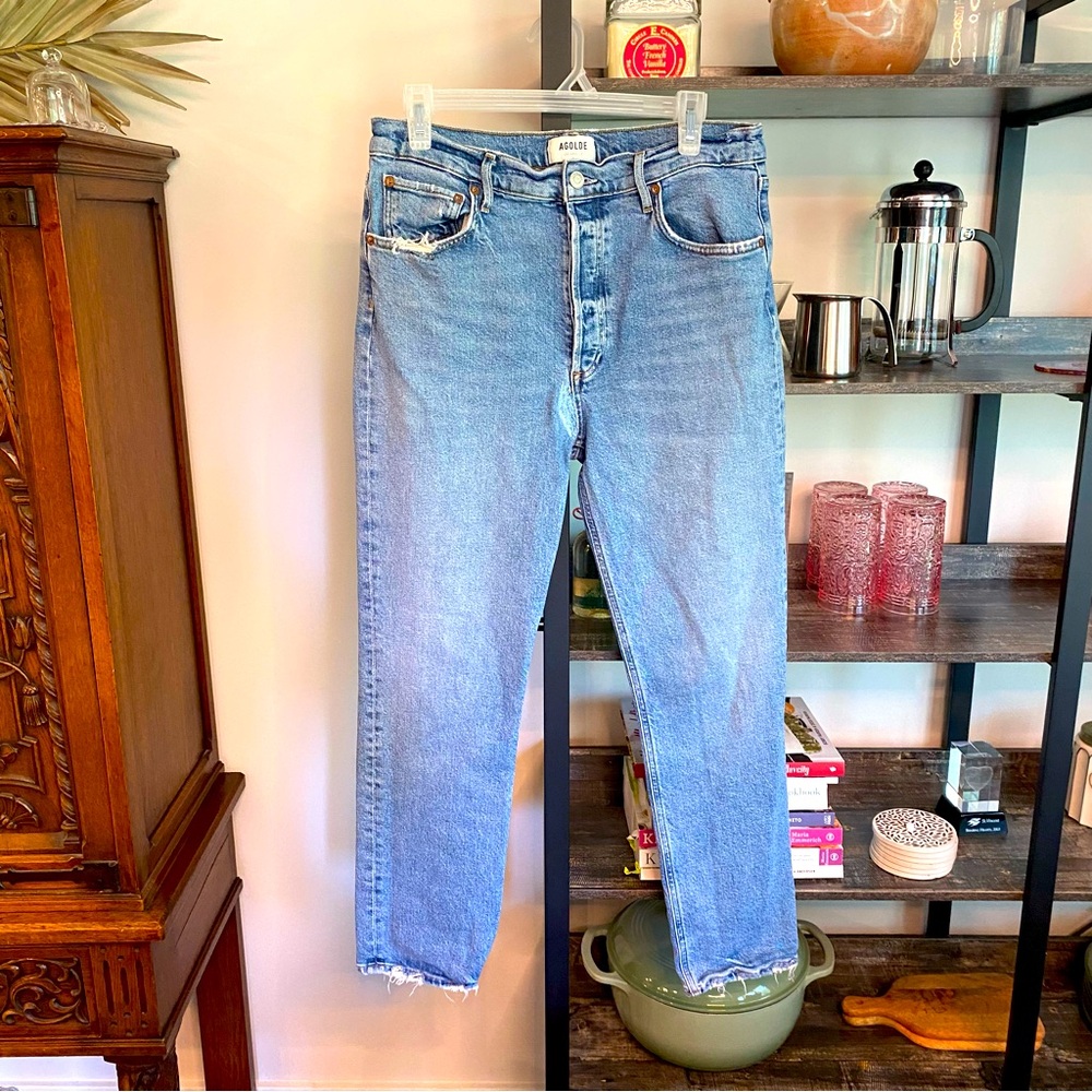 AGOLDE Repaired Crotch Jeans Women’s 30 High Waist Rise Button Fly Stretch Patch